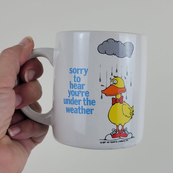 Vintage My Favorite Friends Mug, Duck rain weather Get Well coffee cup 1987 80s - Picture 2 of 16